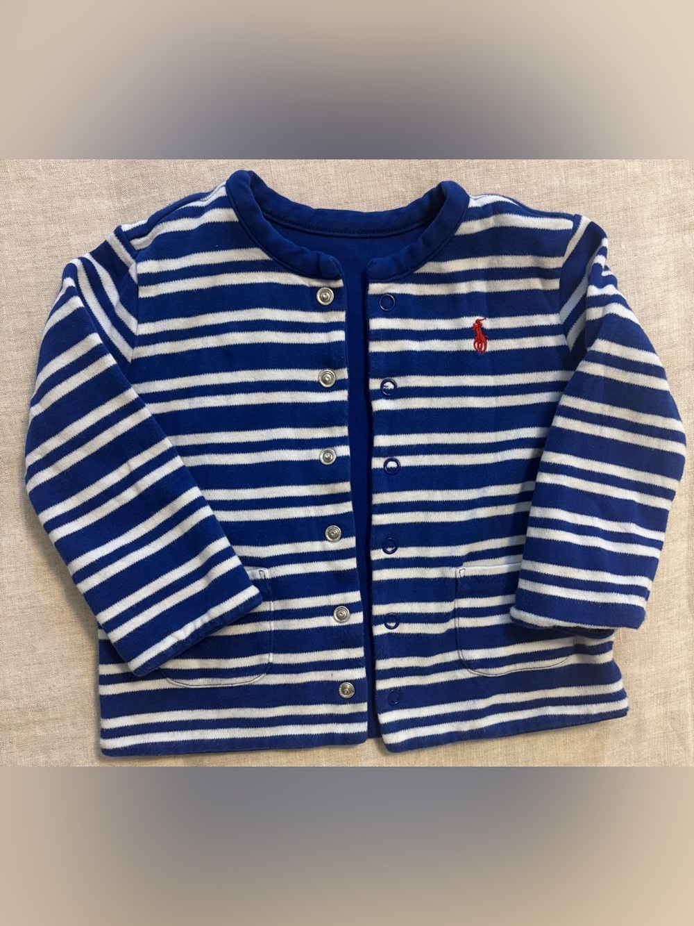 Polo Ralph Lauren Baby Reversible Snap Cardigan Royal Blue Striped